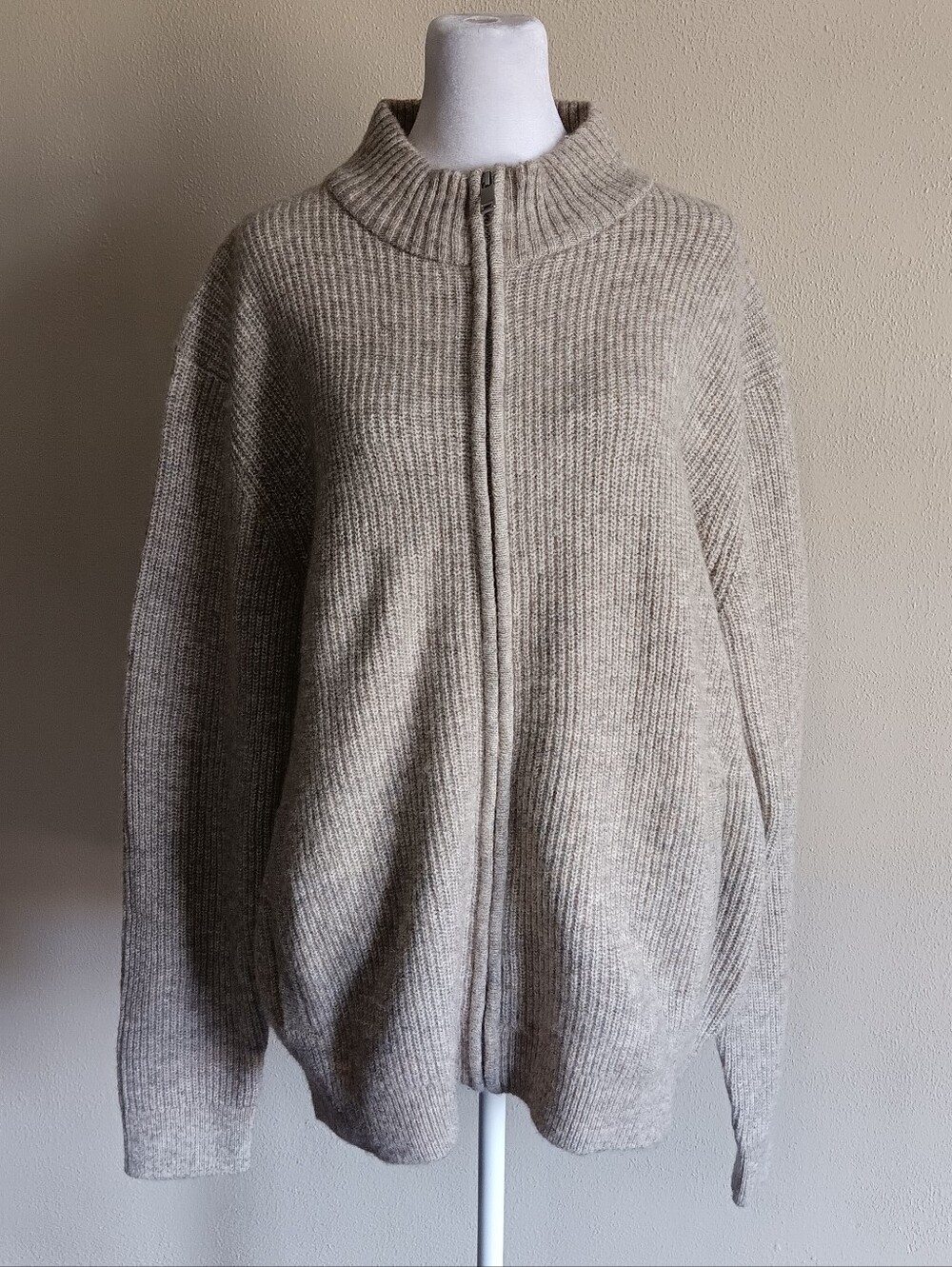NWT Mens Oatmeal, Wool Blend Full Zip Cardigan Sweater Size Large, New, Old Navy